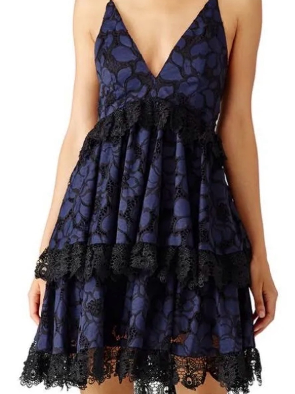 Kendall + Kylie Navy Lace Tiered Babydoll Dress XS